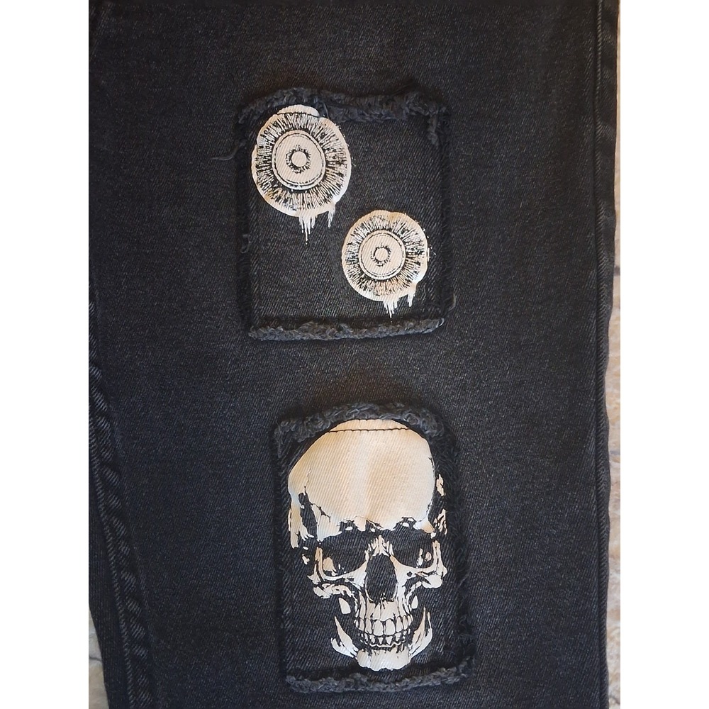 Hot Topic Goth core death rock/Roll Jeans Men 36x32 Black Skeleton Skull Patches - Picture 5 of 11